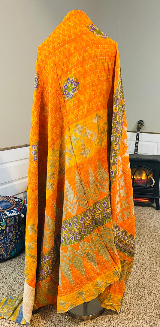 'Yellow & Blue' Saree Quilt